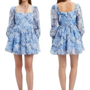 Bardot Lila Eyelet Corset Long Sleeve Minidress Blue Garden